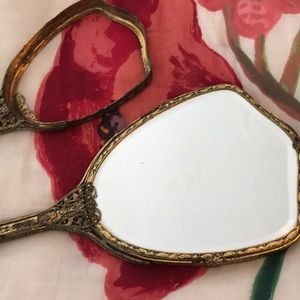 Antique filigree vanity mirrors brush